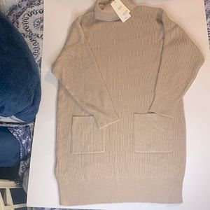 Mango (MNG) Oversized Polyester Woman TAN Long Sleeve Turtleneck Sweater Dress